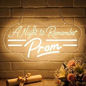 Sneignon “A Night to Remember Prom” Neon Sign, Prom Night Neon Sign, USB Powered Dimmable LED Neon Light for Teen Room, Graduation Party, Prom Night Decoration, Photo Backdrop, Party Wall Decor