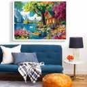 300 Piece Puzzles for Adults,Vintage Lake House Jigsaw Puzzle for Adults Kids Elderly,Large Piece Tree Puzzle for Kids Age 8-10 10-12,Challenging Landscape Puzzle,Family Game Great Gift 20.5x15in