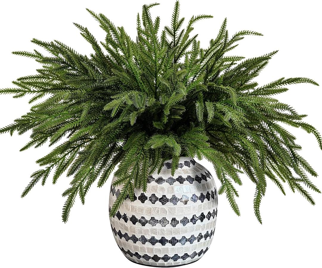 Purple Star 1N 30 Pcs Christmas Norfolk Pine Branches, 19" Extra Length Fake Greenery Norfolk Pine Stems Sprigs, Artificial Xmas Branches Plants Pines Needles for DIY Craft Garland Home Garden Decor
