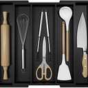 Kitchen Utensil Organizer Silverware Tray - Bamboo Flatware Organizer Expandable 5 Slots Multipurpose Silverware Organizer for Office Storage Garage Organization W13.7"-19.9" x L17.6" X H2.5" (Black)