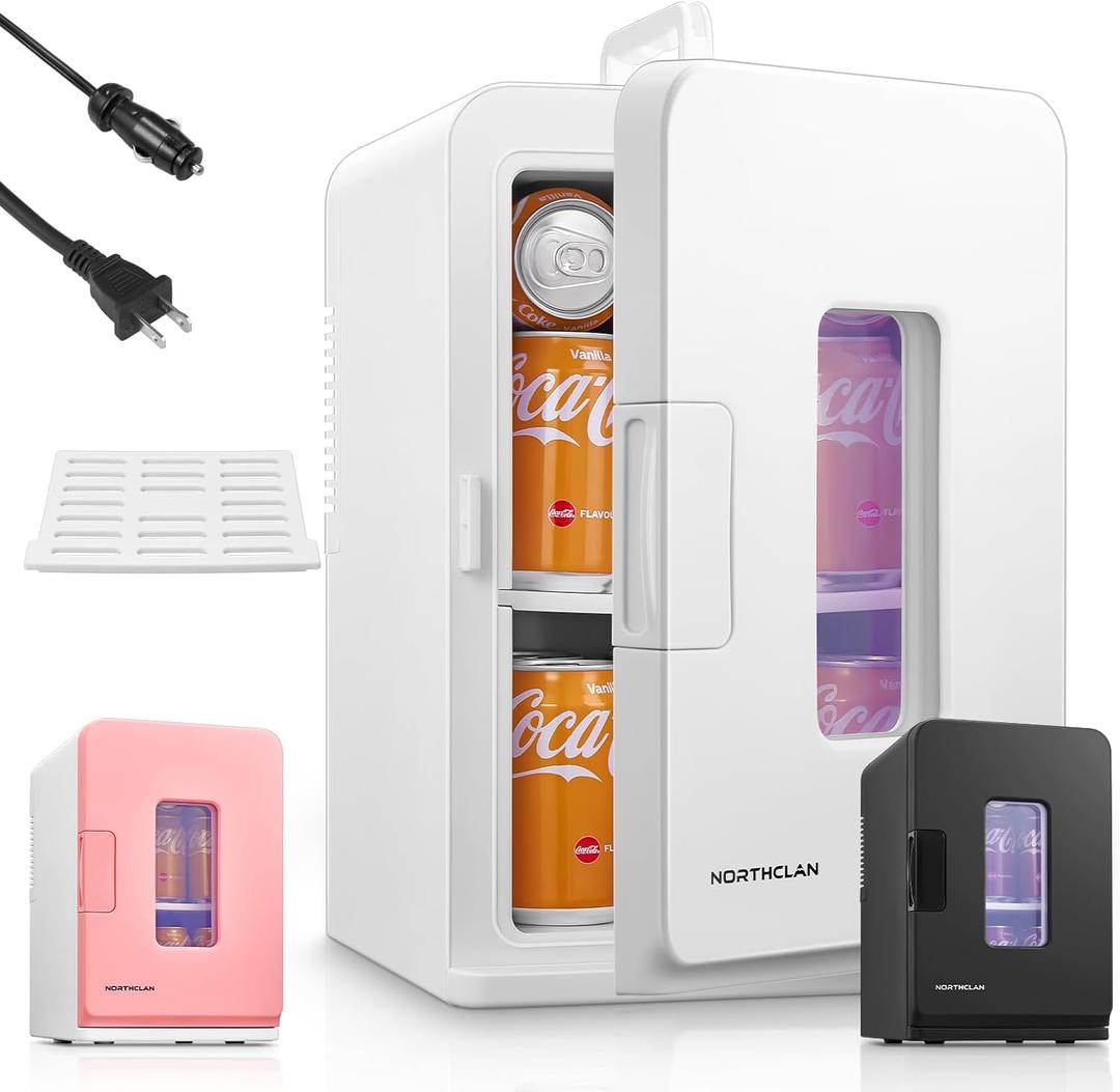 NORTHCLAN Mini Fridge for Bedroom, 15 Litre/21 Cans Portable Mini Refrigerator with AC/DC Power for Office, Dorm and Car, White (White)