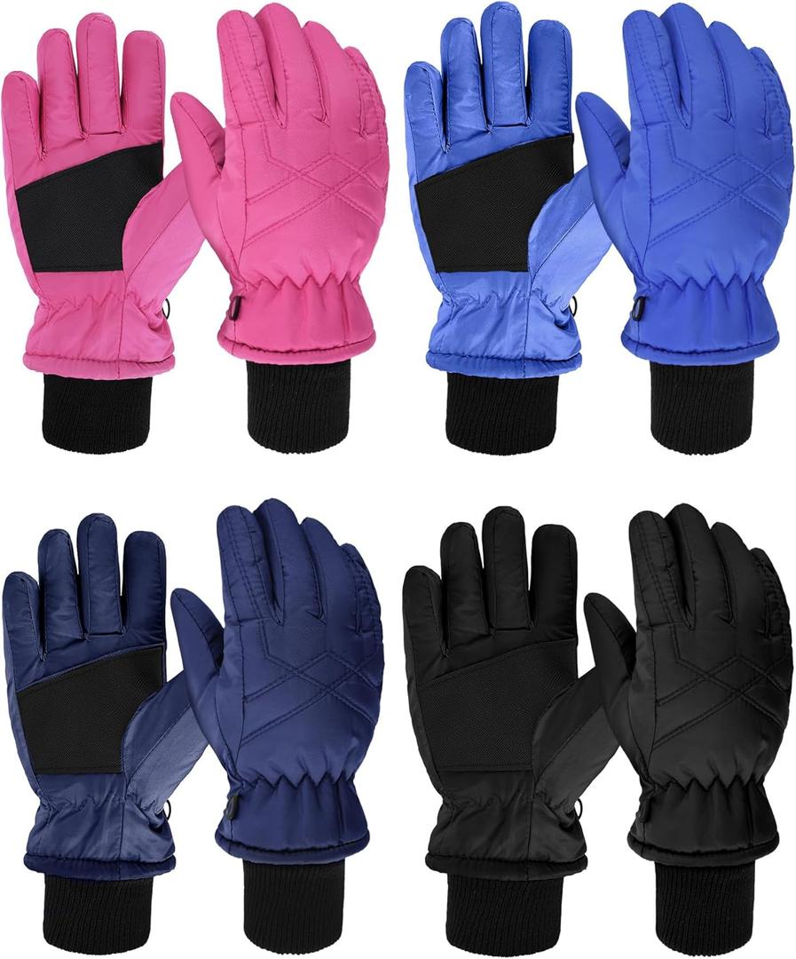 Geyoga 4 Pairs Winter Kids Ski Gloves Boys Girls Windproof Waterproof Warm Snow Gloves for Children Toddler Snowboard (6-10 Years, Novel Style)