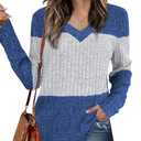 Womens Tops Fall Fashion Sweatshirts for Women V Neck Long Sleeve Sweaters Lightweight Dressy Casual Pullover Blue Size S