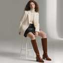 Adrizzlein Knee High Boots for Women Chunky Heel Fall Boots Pointed Toe Booties Side Zipper Tall Boots Slip On Dress Boots for Wedding (6, Brown)