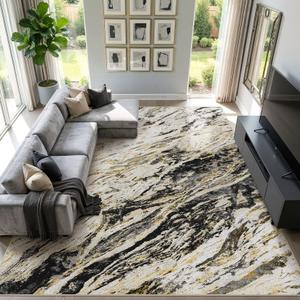 Micgeek Area Rugs for Living Room: 8x10 Abstract Washable Rug Modern Neutral Large Soft Stain Resistant Non-Slip for Bedroom Dining Room Indoor Home Office Carpet - Black Gold