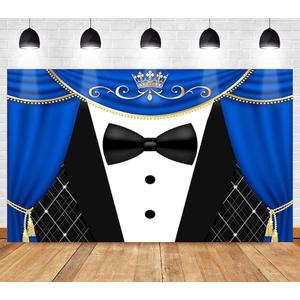 Black Tuxedo Backdrop Crown Gentleman Photo Background for Father's Day Decorations MEETSIOY Blue Curtain Studio Prop Banner 9x6ft 