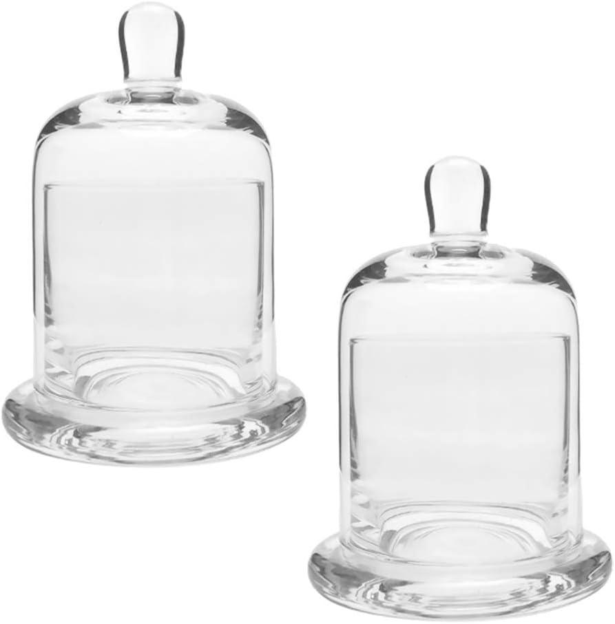 EXCEART Glass Cloche 2 Sets Clear Glass Dome Candle Glass Jar Cloche Dome Bell Jar Candle Cover Display Wedding Decoration Ornament Clear