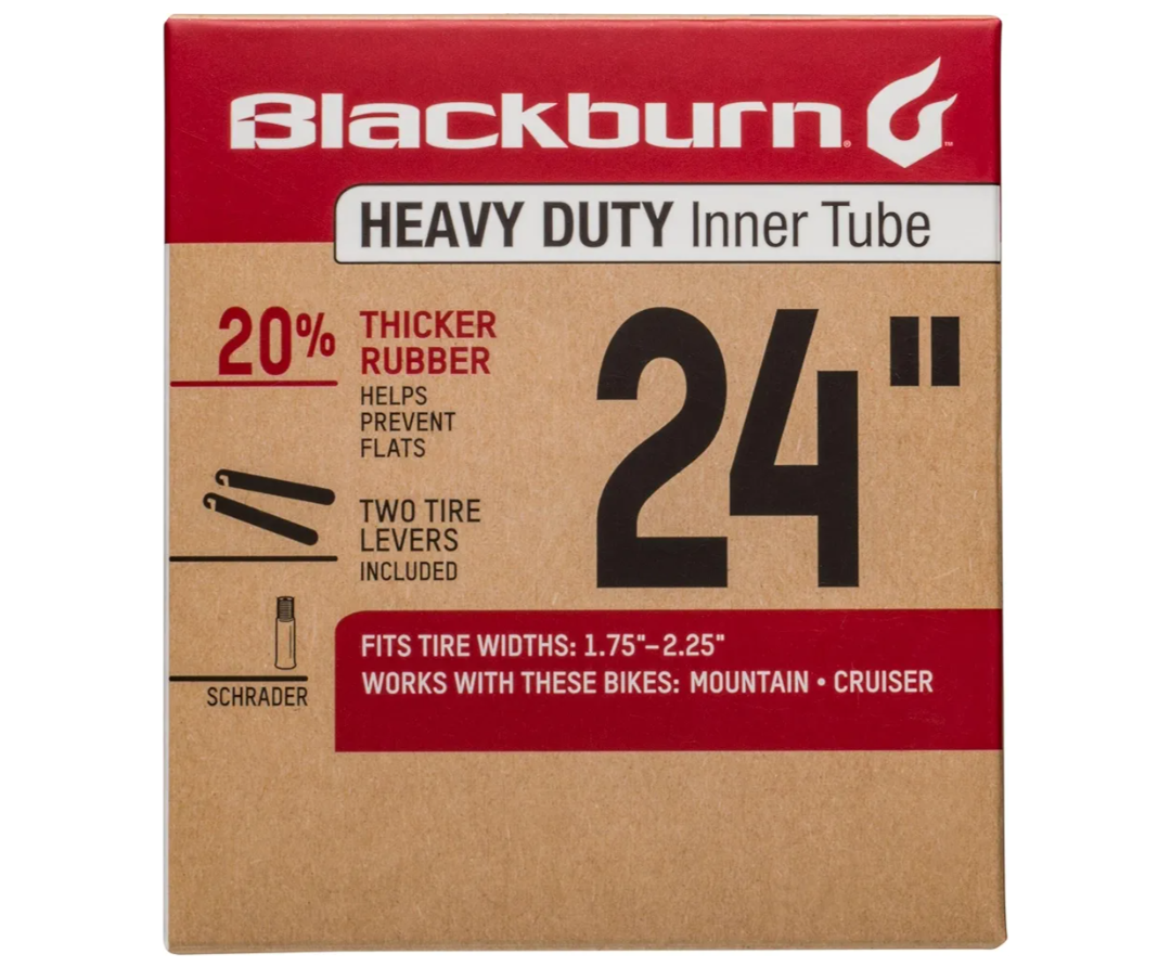 Blackburn 20" x 1.75-2.25" Schrader Heavy Duty Bicycle Inner Tube with tire levers, Pack of 2