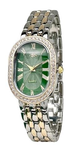 VILKFY Women Vintage Gold Rome Watch Oval Case Adjustable Stainless Steel Watch Band Waterproof Analog Quartz Watch (Green)