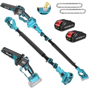 Seesii PS600 2-in-1 Electric Pole Saws for Tree Trimming, 6 Inch Mini Chainsaw Cordless with Extension Pole, Battery Powered Pole Chain Saw, Tree Trimmer Limb Branch Cutter Pruner with 2 Battery