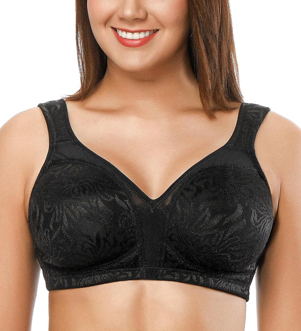 ZeroBound Women's Minimizer Bras Comfort Cushion Strap Wirefree Full Coverage Large Bust Non-Padded Bra (38DDD, Black)