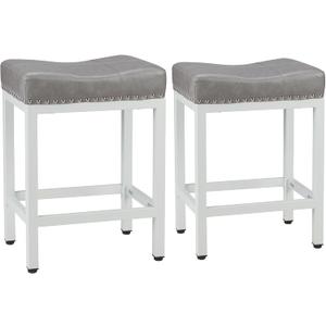 Sweetcrispy 24 inch Bar Stools Set of 2, Upholstered Modern Counter Height Bar Stools for Kitchen Island Modern PU Leather Sadless Stools Chair with Metal Base and Footrest, Gray