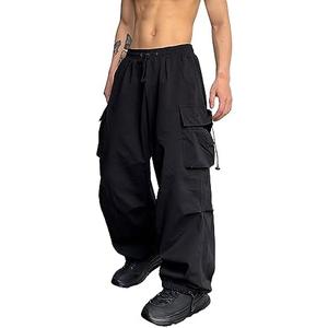 OYOANGLE Men's Cargo Pants Elastic Waist Flap Pockets Hip Hop Baggy Harem Pants Large