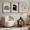 Framed Matisse Canvas Wall Art for Living Room, Set of 3 Abstract Black and White Minimalist Botanical Prints for Walls, Modern Aesthetic Pictures for Bedroom, Dining Room, Hallway and Office, Total Size 30x60, 20"W x 30" H x 3Pcs