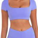 Sunzel Womens Short Sleeve Crop Top with Built in Bra Athletic Yoga T Shirt Casual Fitted Workout Gym Active Tee with Padding (XS, Periwinkle)