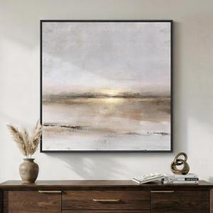 Framed Neutral Abstract Landscape Wall Art, Modern Gray Black Gold Canvas Prints Artwork for Walls, Minimalist Square Pictures for Living Room Bedroom Dining Room Hallway Office Wall Decor, 30x30 In