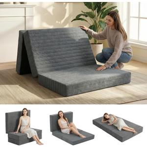 Erament 6 Inch Tufted Folding Mattress Twin Foam Bed, Tri-Fold Mattress,Foldable Floor Couch Guest Bed Topper Portable Camping Sleeper with Corded Fabric