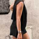 PRETTYGARDEN Women's Summer 2 Piece Outfits Sleeveless Matching Sets Button Down V Neck Vest Waistcoat and Pockets Shorts (Black, L)