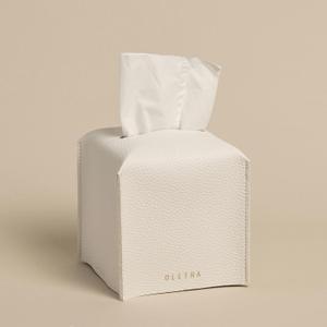 OLETHA Square Tissue Box Cover - Aesthetic Desk Decor for Room, Home & Office - Tissues Cube Boxes Holder - White