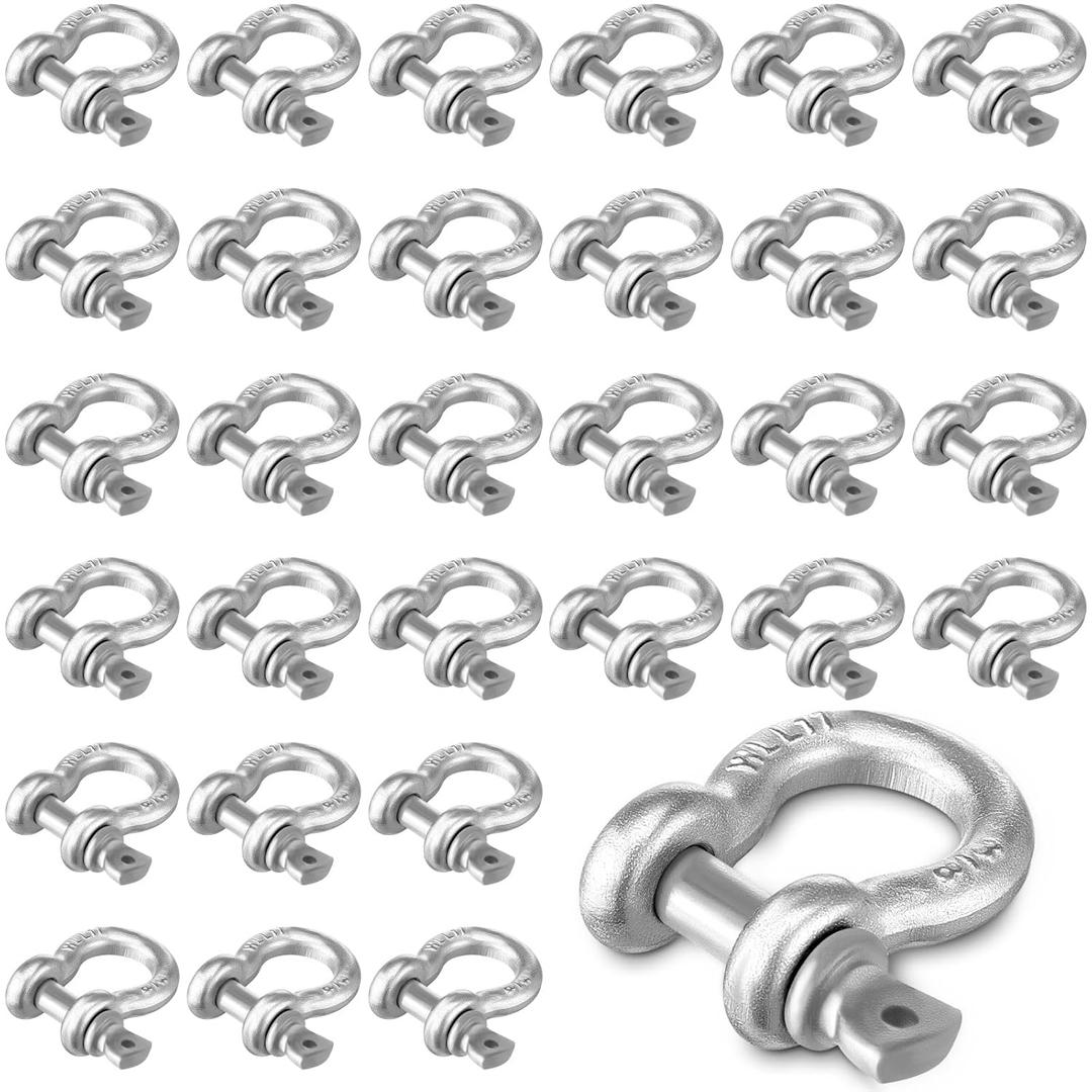 30 Pack 3/8 Inch D Ring Shackles, Galvanized Carbon Steel Screw Pin Anchor Shackles, D-Shackles for Marine, Mining, Forestry, Land Transport, Home Use