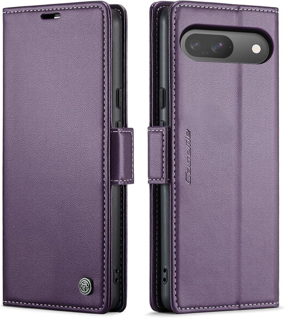 QLTYPRI Wallet Case for Google Pixel 9/9 Pro/10/10 Pro, Premium PU Leather Magnetic Flip Folio Case with RFID Blocking Credit Card Slots Kickstand Shockproof Protective Phone Cover - Purple