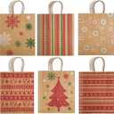 Infanote Christmas Gift Bags With Handles 24 Pcs Kraft Paper Treat Candy Goodie Bags Xmas Bulk Pack for Kids Adults Xmas Theme Party Favor Supplies Holiday Goody Bundle