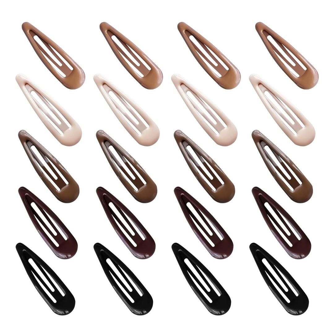 20 PCS Metal Snap Hair Clips Water Drop No Slip Barrettes for Women Bright Small Hair Clips For Thick And Thin Fine Hair,Black Beige Gradient Brown,1.97 x 0.5 In.
