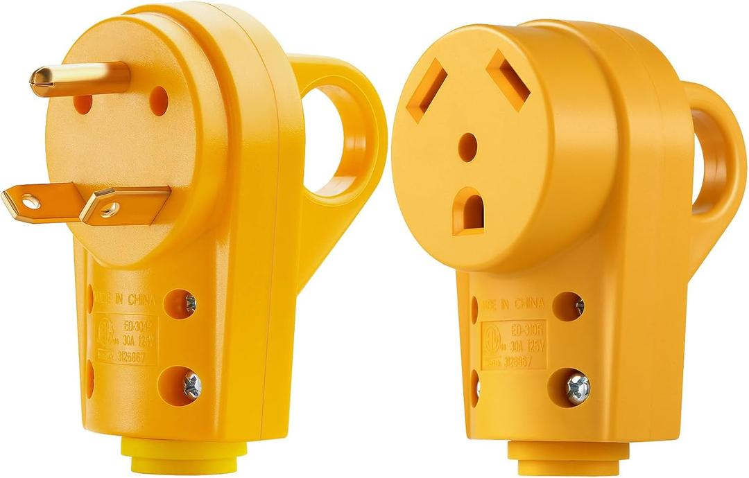 Kohree 30 Amp RV Plug Male and Female RV Replacement Plug Set TT-30P TT-30R 125 Volt with Ergonomic Grip Handle Yellow