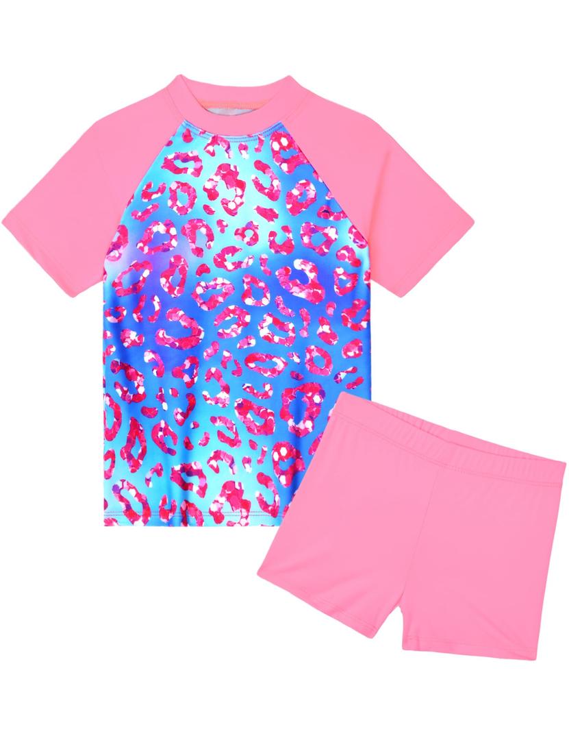 Nokecina Girls Tankini Swimsuit Size 7-8 Years Old Kids Rose Bathing Suits Leopard Swimwear with Short (Purple)