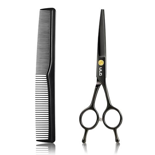 ULG Hair Cutting Scissors Professional Salon Shears 6.5-Inch Ultra Sharp Barber Scissors with Haircut Comb, Left/Right Symmetrical, Stainless Steel Haircut Scissors for Men, Women, Salon & Home Use
