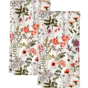 Miss Adola Flour Sack Kitchen Towels Set of 2-18x26 Cotton Dish Towels with Hanging Loop Reusable Tea Towel for Cleaning Spring Absorbent Dishcloths Cute Home Decor Housewarming, Flower Shrubs