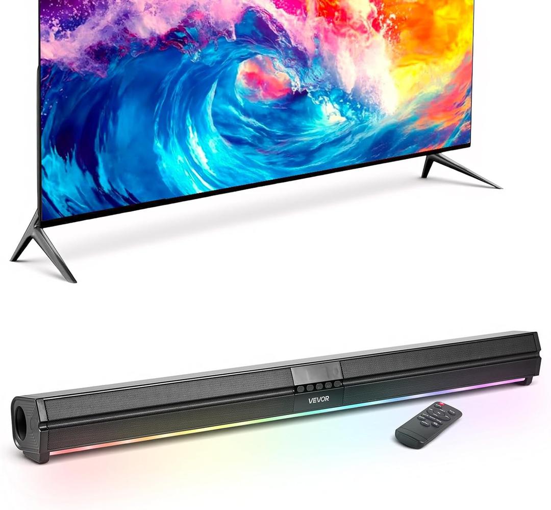 VEVOR Sound Bar for Smart TV, 2.0 Channel, 32-Inch Compact Soundbar TV Speakers for Projector, Bluetooth AUX Connection, Remote Control, Easy Setup, 80W Surround Sound System for PC Home Theater Audio