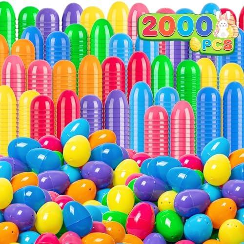 V-Opitos 2000 PCS Plastic Easter Eggs, 2.4'' Bulk Empty Easter Eggs in 8 Colors, Hinged Fillable Eggs for Easter Egg Hunt, Surprise Eggs, Basket Stuffers Fillers, Easter Party Favor for Kids