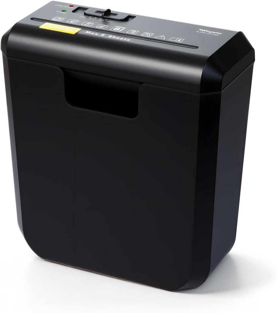 Wingwise Paper Shredder for Home, 8 Sheets Strip Cut Shredder with 2.6 Gallons Basket, P-2 Security Level, Credit Card Shredder with Overheat Protection