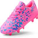 DREAM PAIRS Boys Girls Soccer Cleats Youth Firm Groud Athletic Outdoor Trainning Football Shoes for Little/Big Kid (9.5 Toddler, Fuchsia/Pink/Royal/Blue)