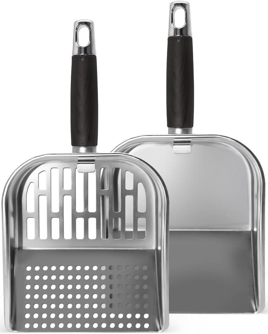 Griddle Scoop for Blackstone with a Any-Edge Hook, Stainless Steel Griddle Portable Food Mover for Stir Fry and Move Food, Classic & Sifting Grill Shovel, 2 Pack