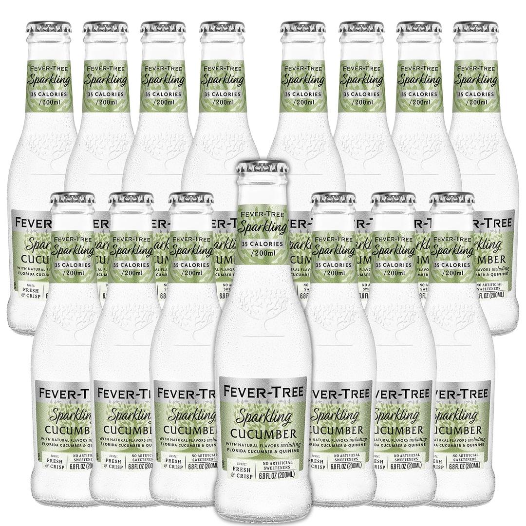 Fever Tree Sparkling Cucumber Tonic - Premium Quality Mixer and Soda - Refreshing Beverage for Cocktails & Mocktails 200ml Bottle (15 Pack)