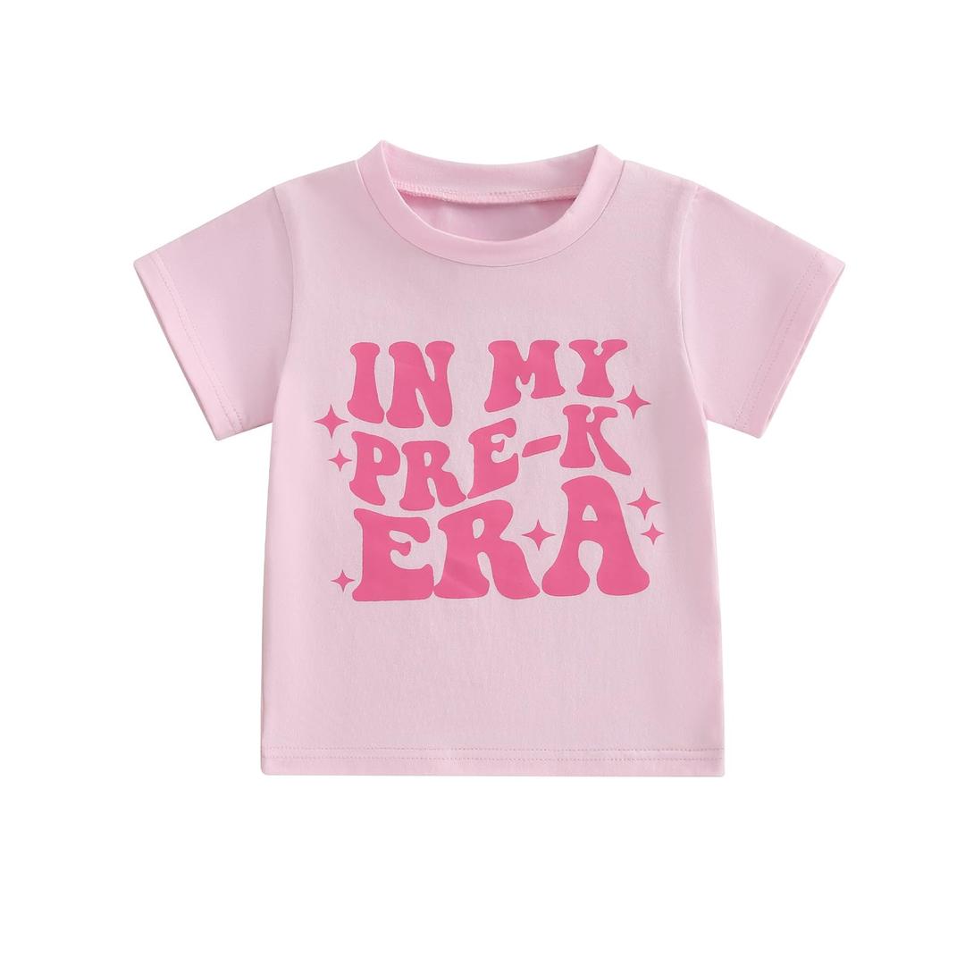 Back to School Clothes Girls Boys School Shirts Short Sleeve Letter Print 2T 3T 4T 5T 6T 7T Girls Boys Tops (Pink D, 3-4 Years) (Pink)