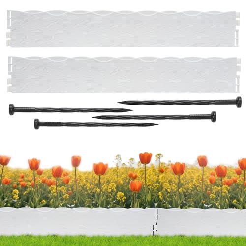 ARRYNTHEON Garden Edging Border 2.4 in-Tall Lawn Edging and Landscape Border for Flower Beds, Tree Rings, Pathways, Wood-Look Design (16, White)