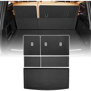 Cargo Liners Backrest Mat for Jeep Wagoneer/Grand Wagoneer Accessories 2022-2025 with Hook&Loop Rear Trunk Mat Rear Seat Back Cover Protector All Weather Anti-Slip Split Dog Liner 5 PCS