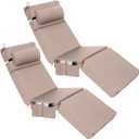 Wenqik 2 Pcs Outdoor Chaise Lounge Cushion with Pillow and Side Pocket Waterproof Lounge Chair Cushions with Pocket on Back 72 x 21 x 4 Inch Patio Pool Replacement Pad (Khaki)