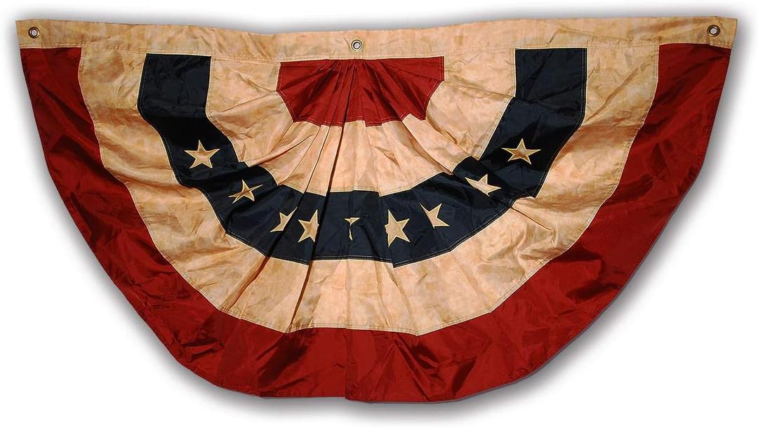 Morigins 48x25 Inch Tea Stained Antique US American Flag Bunting Half Fan Fully Pleated Banners