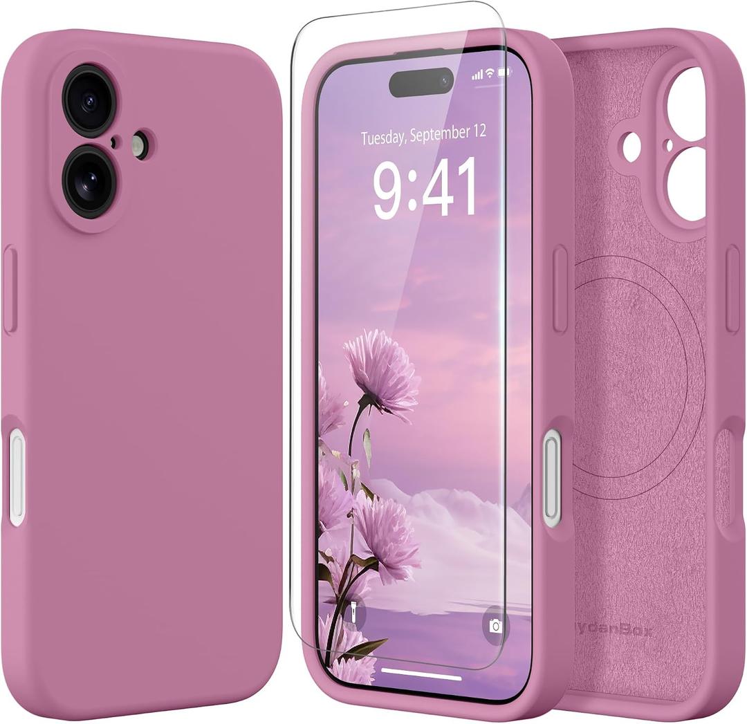 Magnetic for iPhone 16 Plus Case, Compatible with MagSafe, [Full Camera Protection][Screen Protector] Silicone Shockproof Protective Phone Case for iPhone 16 Plus 6.7", Blackcurrant