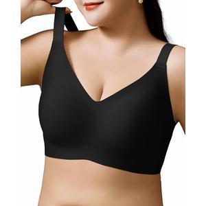 Airsong Minimizer Bras for Women Full Coverage Wireless Plus Size Seamless Bralette with Removable Pads Adjustable Comfort  70D, Black)