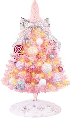 Amazon.com: HOMDAILY Mini Pink Christmas Tree with Lights, 2ft Artificial Small Table Top Christmas Tree with Bow, Ball Ornaments and White Tree Skirt, 24 Pcs DIY Xmas Decorations for Kids, Toddler Room : Home & Kitchen
