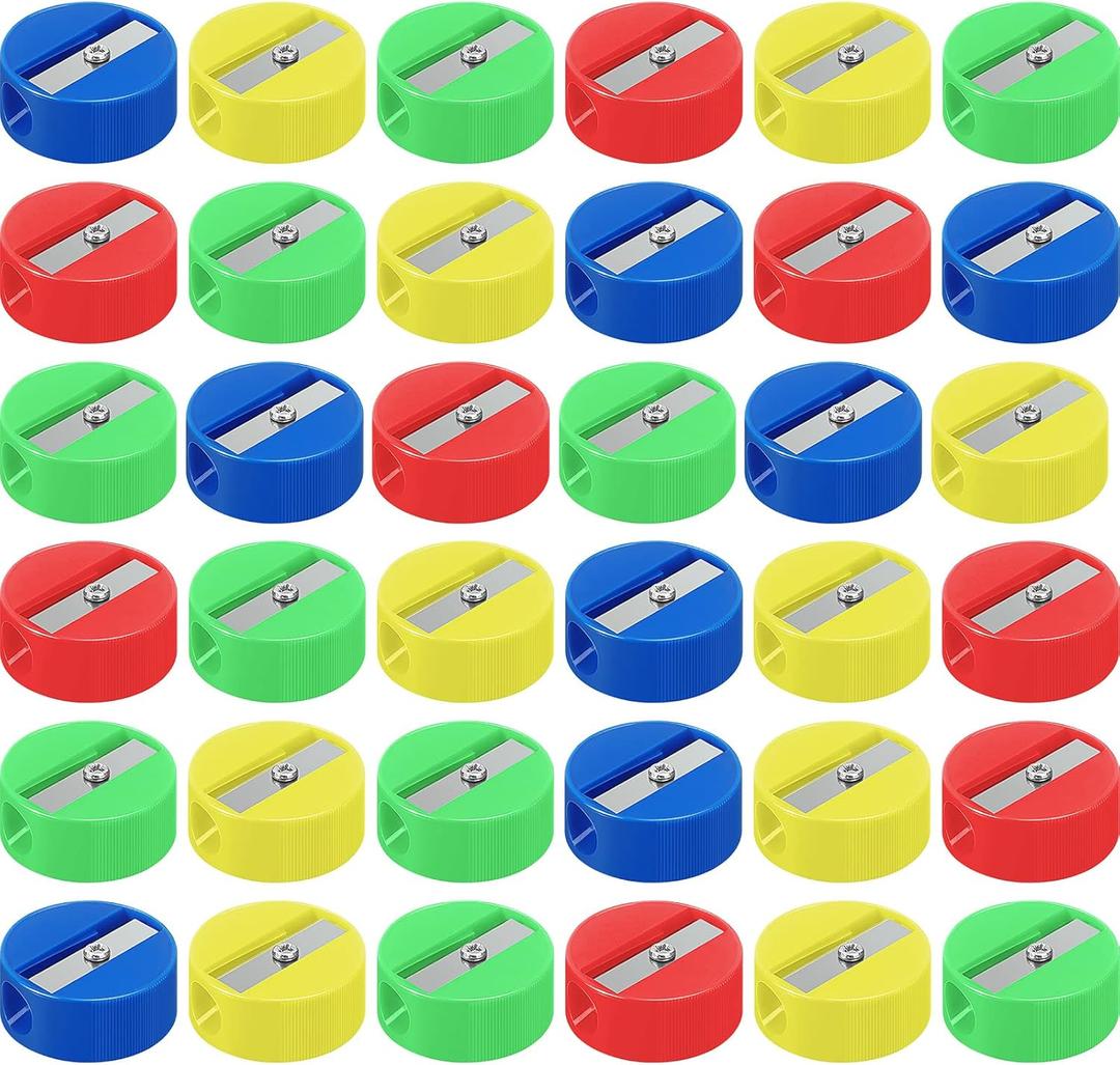 Fainne 200 Pcs Pencil Sharpeners Bulk, Mini Manual Pencil Sharpeners for Kids Handheld Small Pocket for Office School Classroom Supplies Goodie Bags and Gifts, Multicolor (Round)