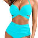 High Waisted Underwire Bikini Sets - Women 2025 Two Piece Swimsuits Halter Bathing Suits with Tummy Control Bottom (Large, Teal)