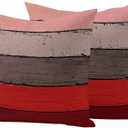 Outdoor Throw Pillow Covers 18X18 Set of 2 Waterproof Ombre Christmas Red Brown Decorative Zippered Cushion Covers for Patio Furniture, Farmhouse Retro Rustic Barn Wood Texture Lumbar Pillowcases
