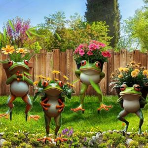 4PCS Little Frogs Outdoor Garden Decoration Stakes -Acrylic Material Sturdy Construction, Artistic Style | for Courtyard, Lawn, Flower Pots | Year-Round Outdoor Use