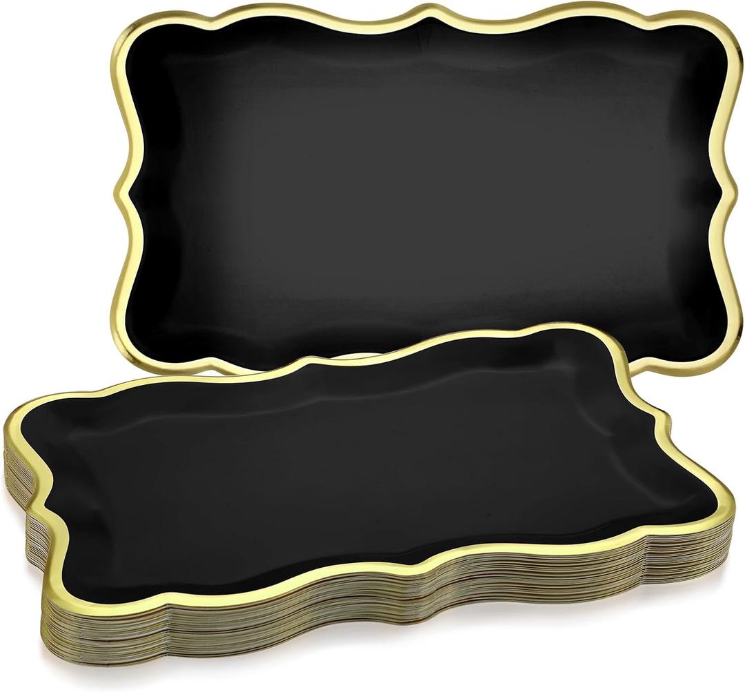 Havawish 24 Pcs 9" x 13" Black Disposable Paper Serving Trays and Platters Food Platters for Parties White Trays Cupcake Platter Bandejas Decorativas para Fiestas for Birthday Party Weddings